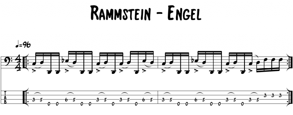 ноты с табами engel rammstein в строе дроп ре